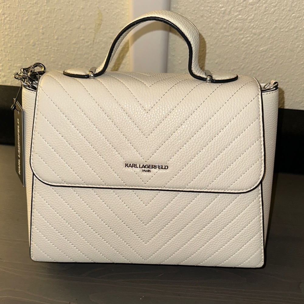 Karl Lagerfeld White Chevron Satchel